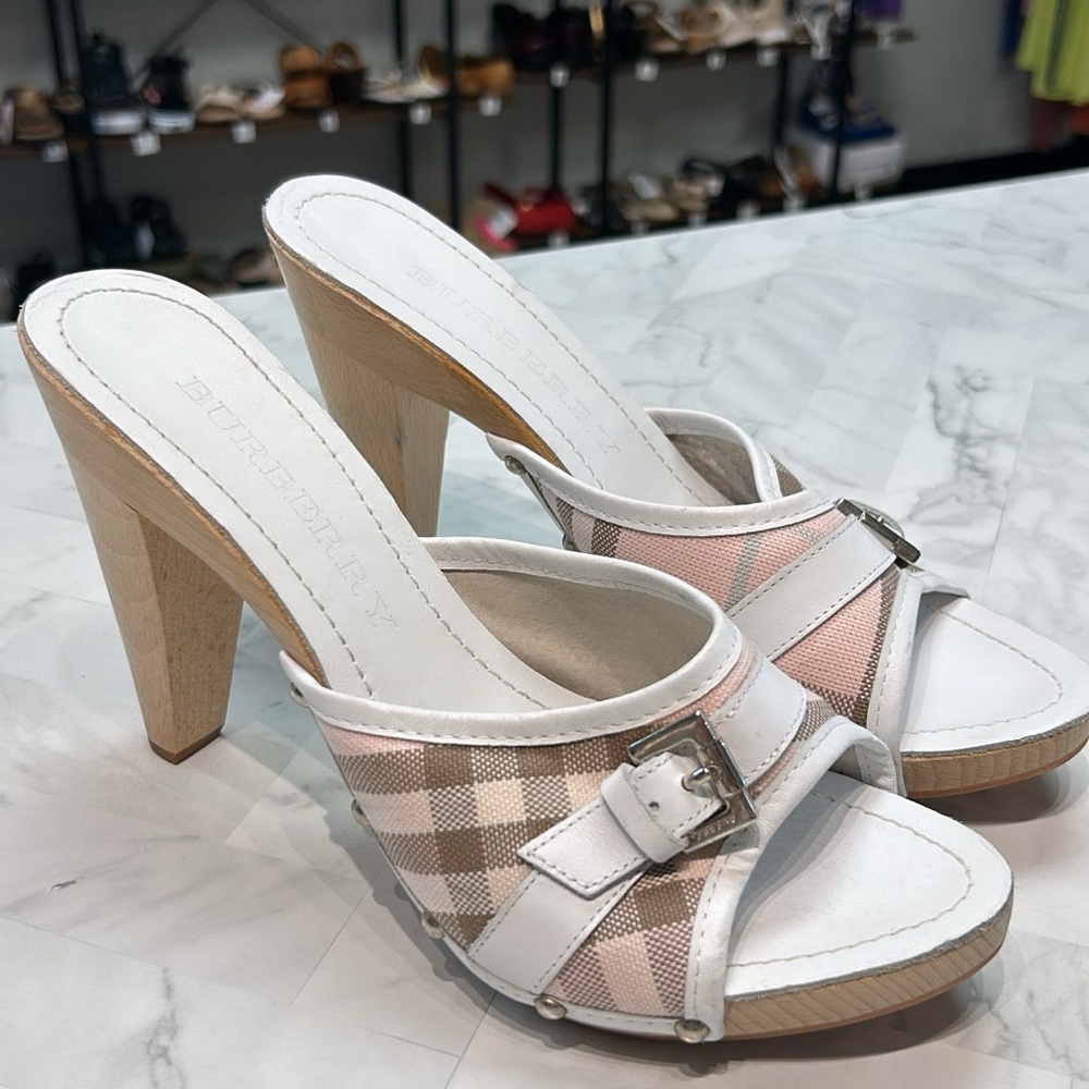 New Burberry White/Pink Nova Check Heels, 40 (9)